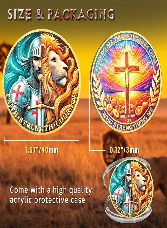 ASmileIndeep Christian Challenge Coin - Faith Strength Courage Coin - Knight Coins Philippians 4:13 Inspirational Lion and Knight Medallion - Religious Cross Toke Motivational Gifts - Image 5